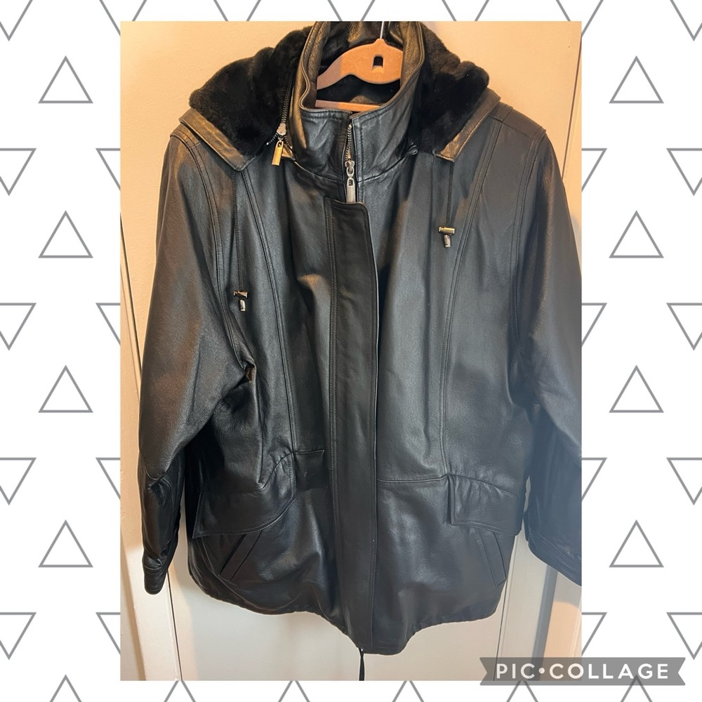 Like New Woman’s Genuine Leather Hooded Winter Jacket